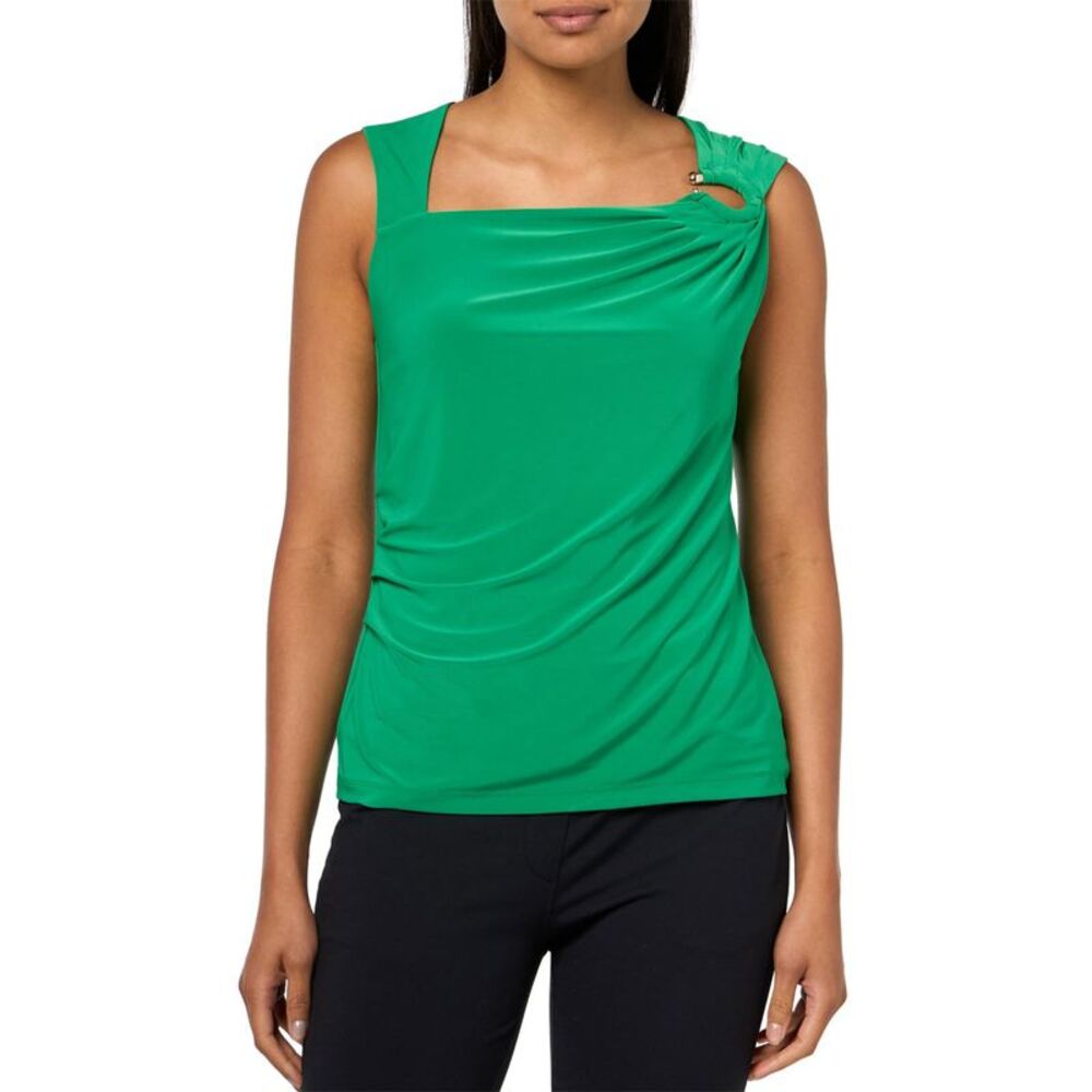 Anne Klein Womens Asymmetrical-Neck Tank Top X-Small Tropical Green - NWT